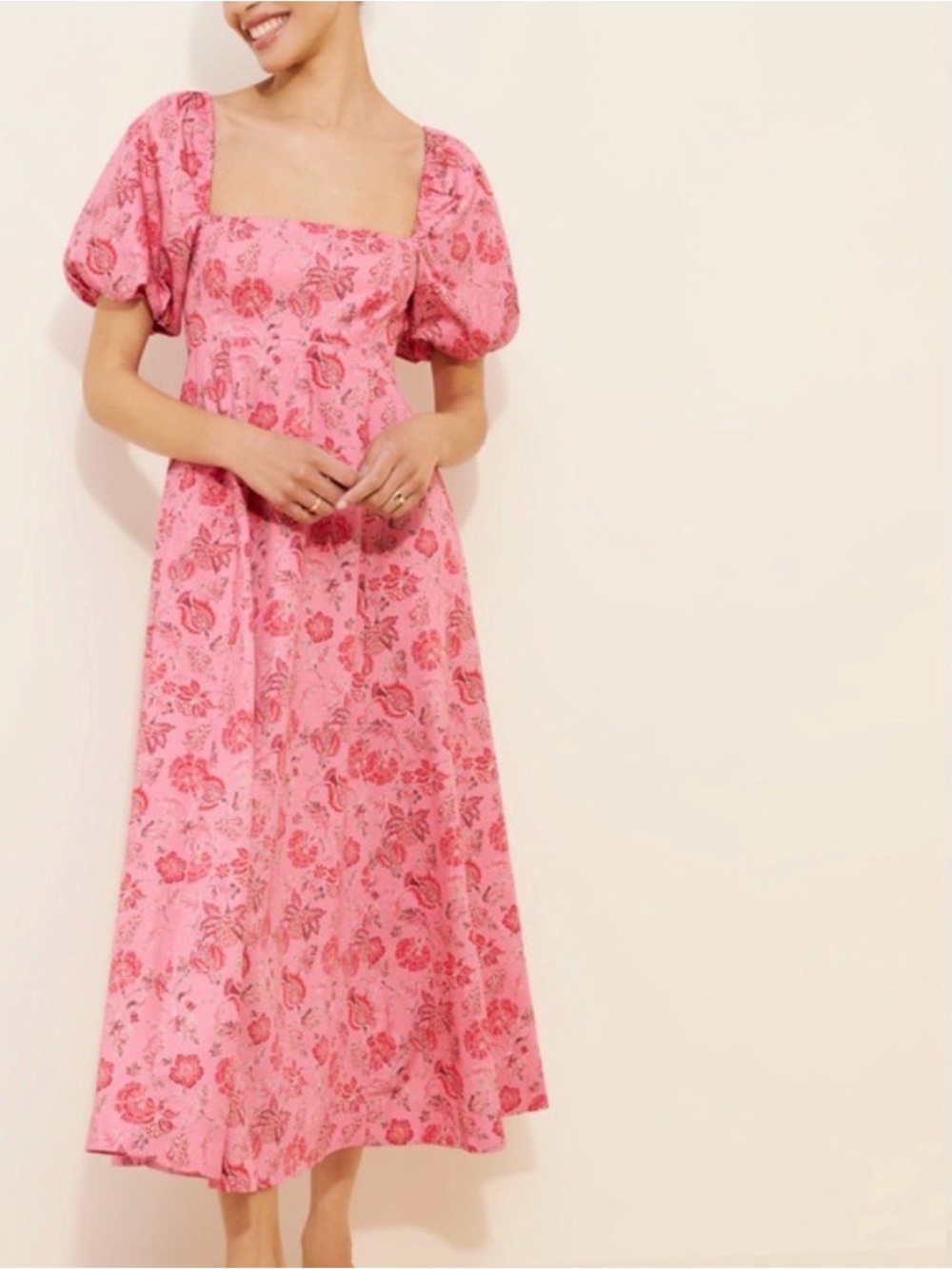 Hill House Matilda Pink Pimlico Floral Ikat Dress with Puff Sleeves NWT - Picture 15 of 15